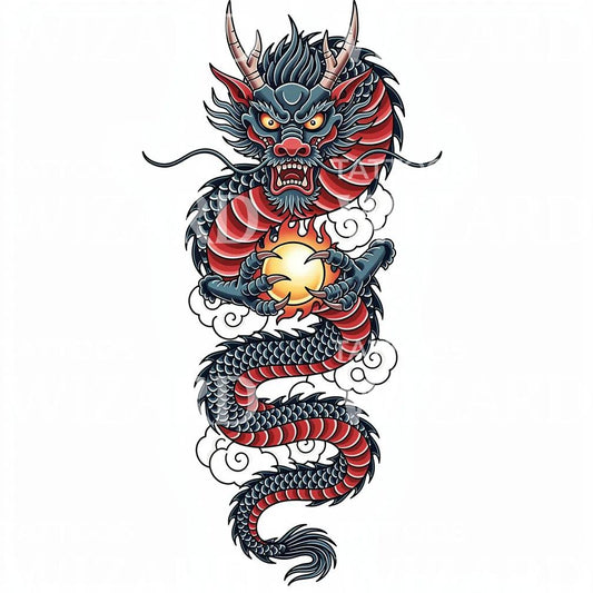 Celestial Dragon Orb Tattoo Design