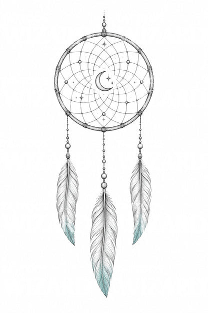 Celestial Dreamcatcher Fine Line Tattoo Design