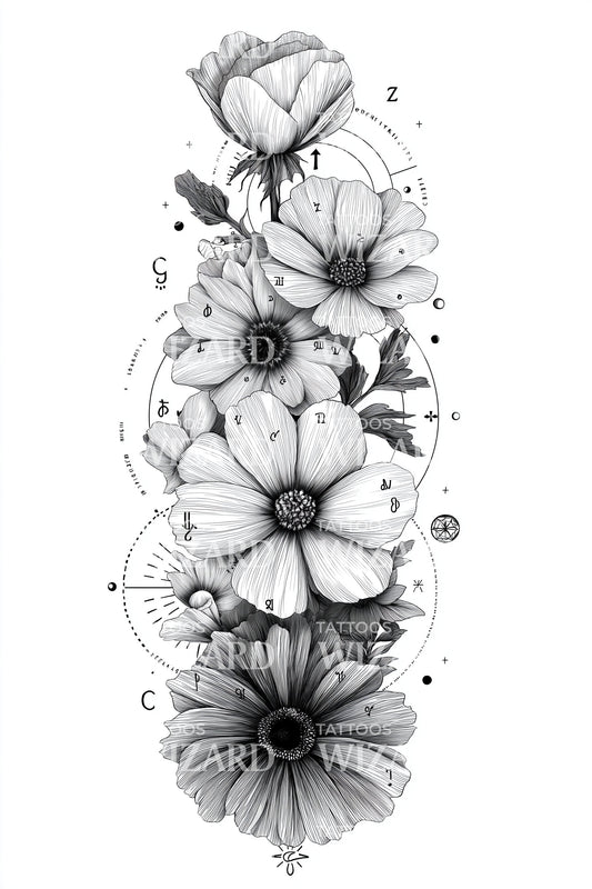 Celestial Flower Stack Tattoo Illustration