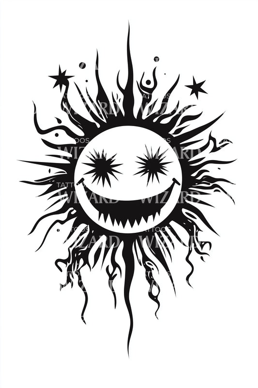 Celestial Grinning Sun Tattoo Design