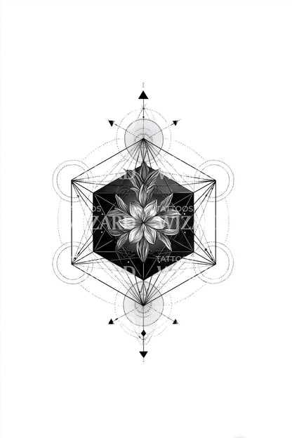 Idea de tatuaje de loto hexagonal celestial