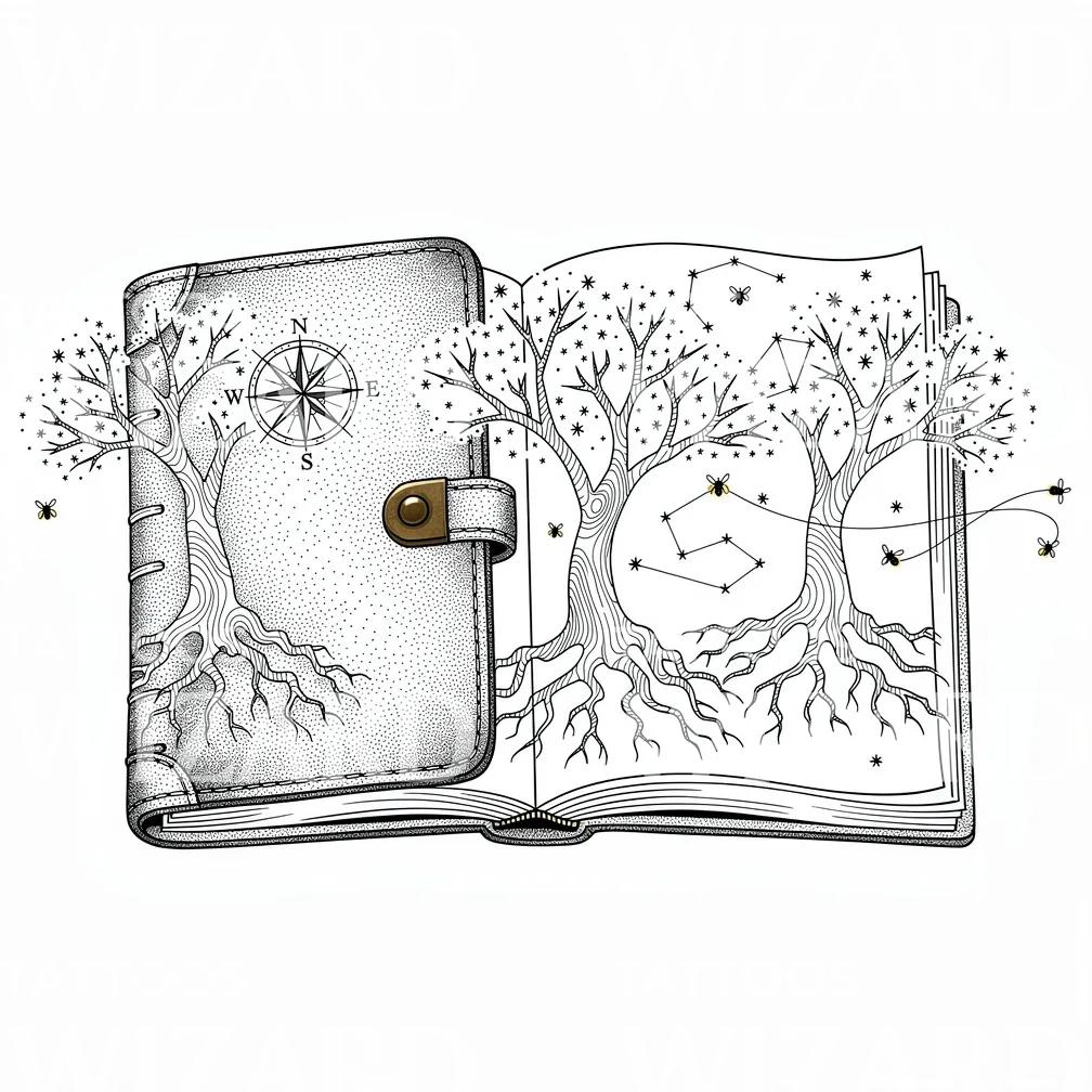 Himmlisches Tagebuch-Kompass Tattoo-Design