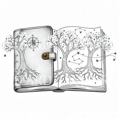 Himmlisches Tagebuch-Kompass Tattoo-Design