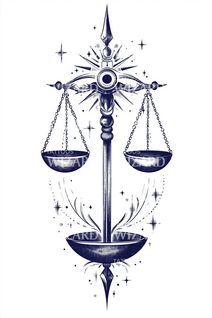 天体正义天平纹身插图