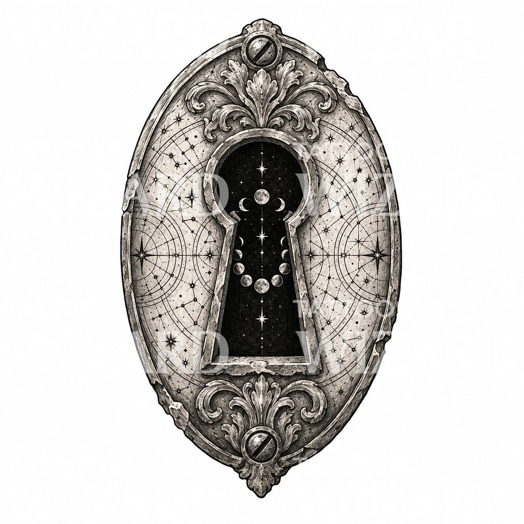 Desenho de tatuagem de fechadura celestial