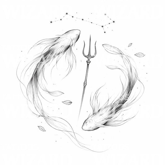 Celestial Koi Trident Tattoo Design