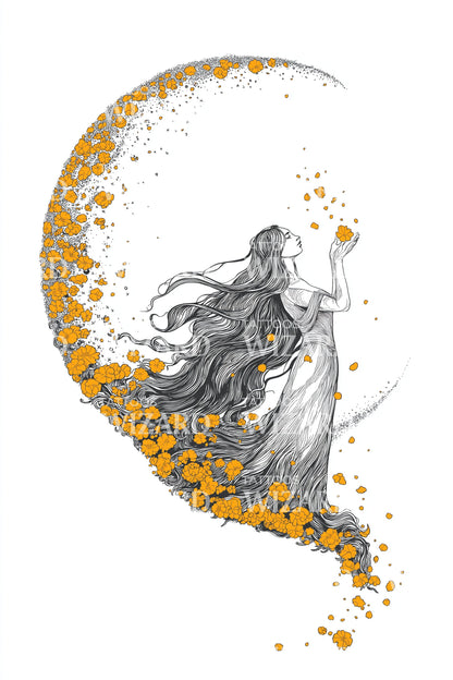 Celestial Moon Goddess Tattoo Design