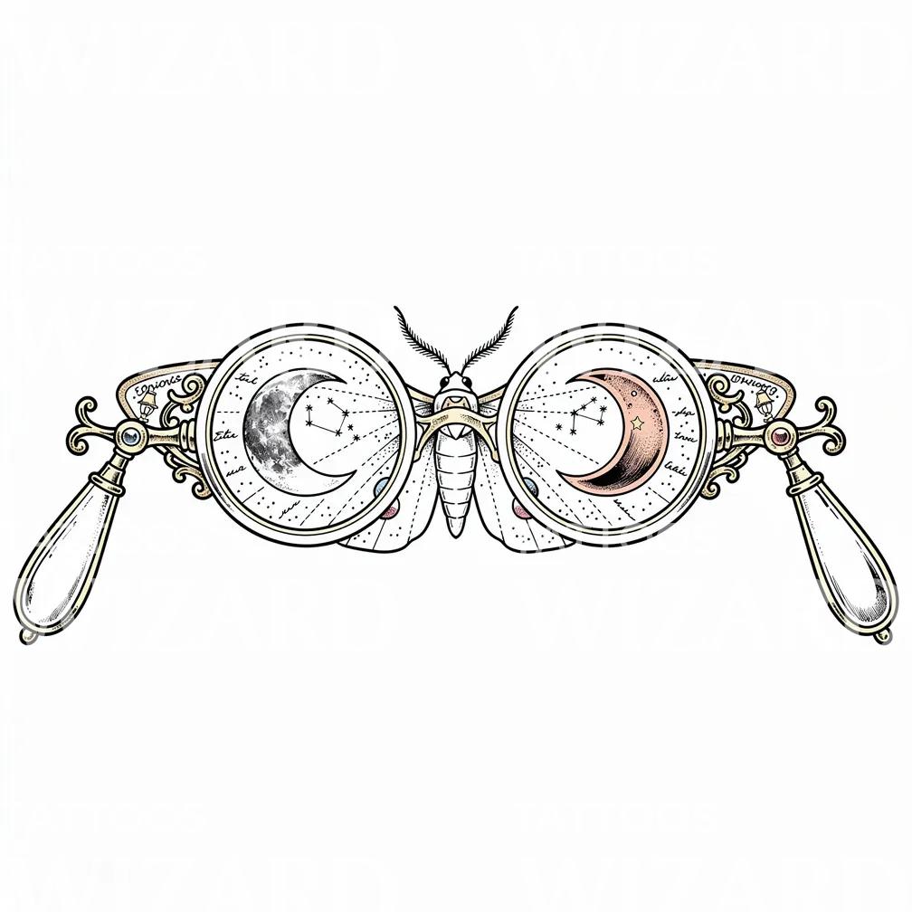 Celestial Moth Binoculars Tattoo Design