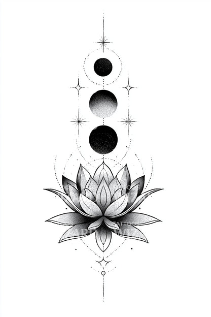 Celestial Fase Lotus Tatoeage Ontwerp