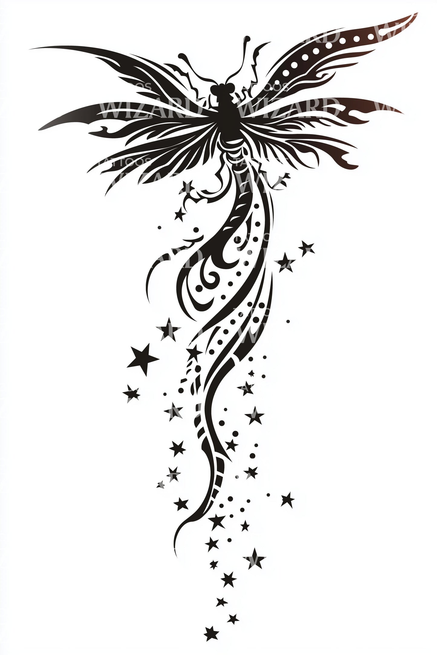 Celestial Phoenix Swirl Tattoo Design