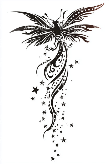 Celestial Phoenix Swirl Tattoo Design
