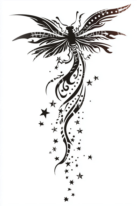 Celestial Phoenix Swirl Tattoo Design
