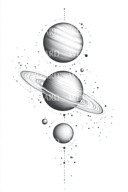 天体行星叠加纹身设计