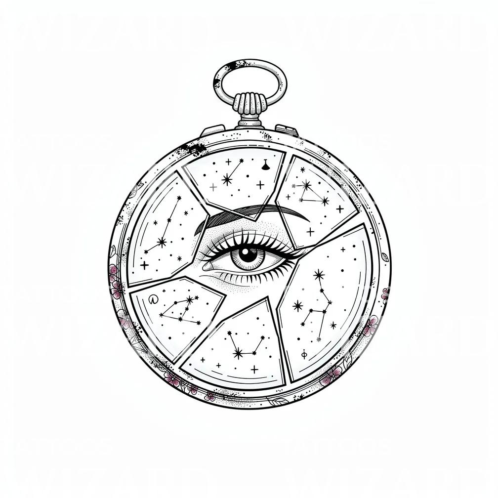 Celestial Pocket Watch Eye Tattoo Design