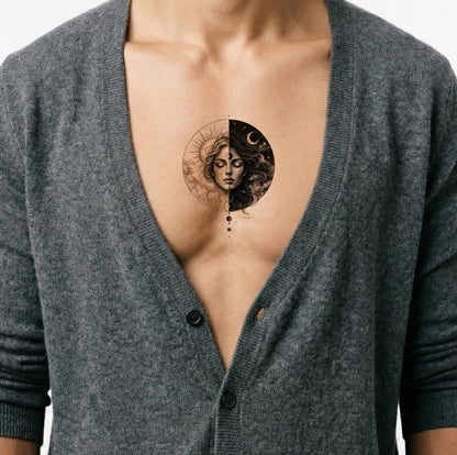 Sun and Moon Portrait Tattoo Illustration