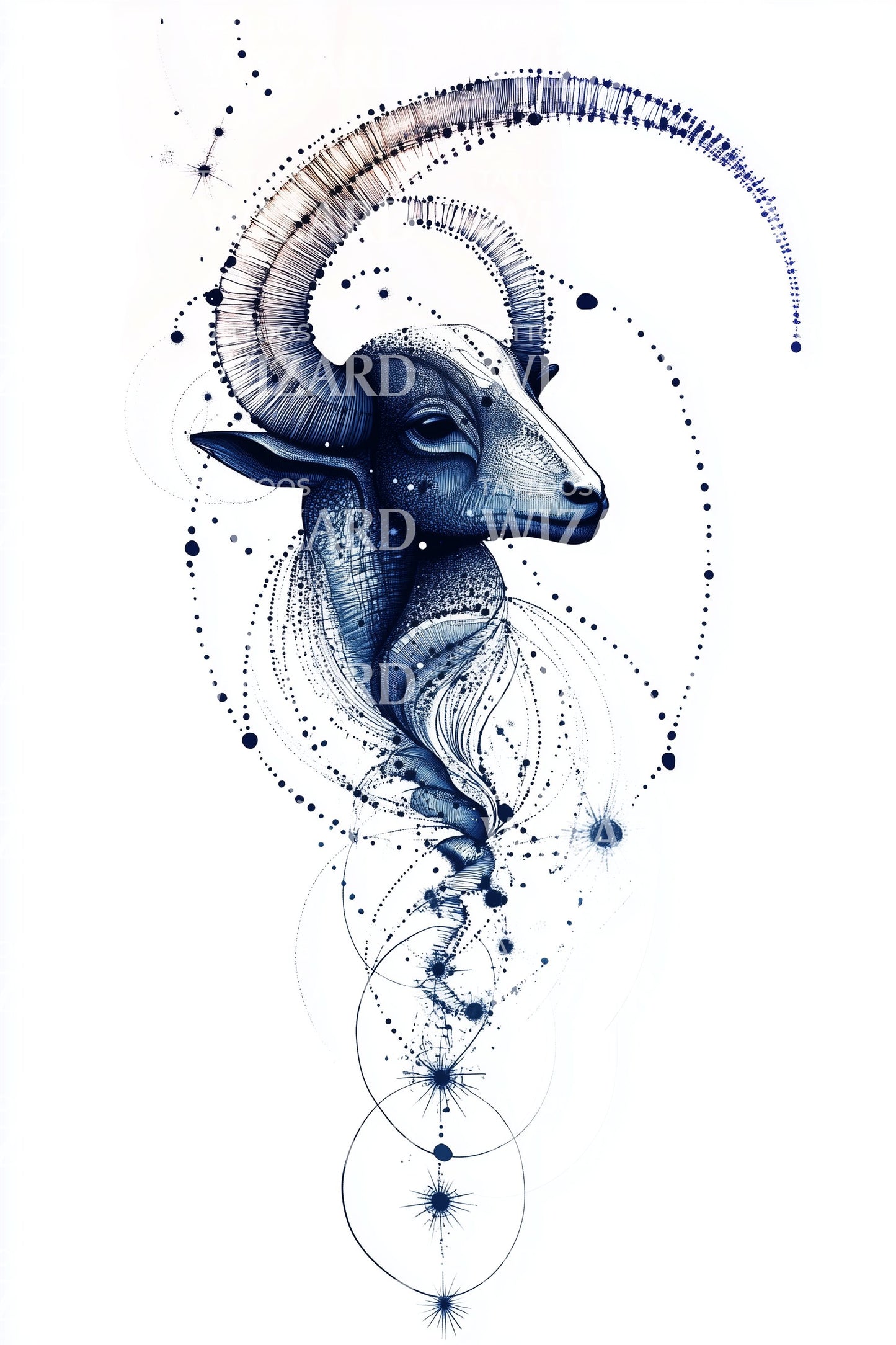 Celestial Ram Portrait Tattoo Design