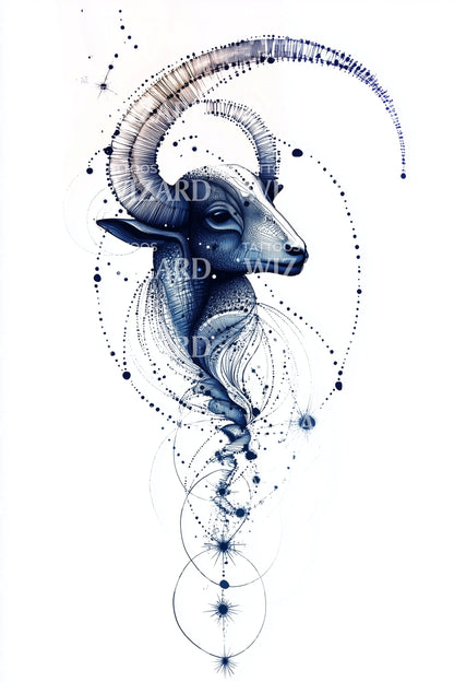 Celestial Ram Portrait Tattoo Design