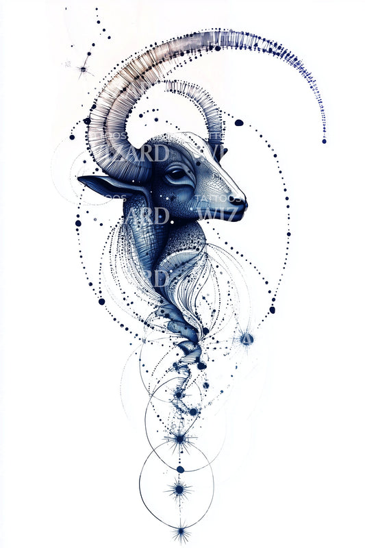 Celestial Ram Portrait Tattoo Design