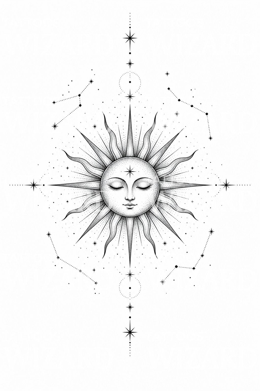 Celestial Sun Face Tattoo Design