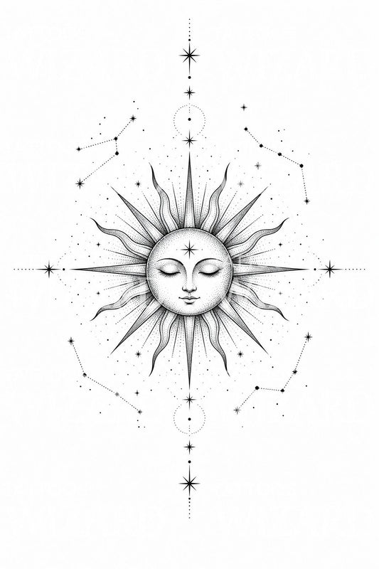 Celestial Sun Face Tattoo Design