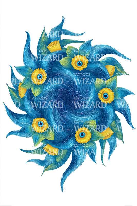 Design de Tatuagem de Sol com Redemoinho Celestial