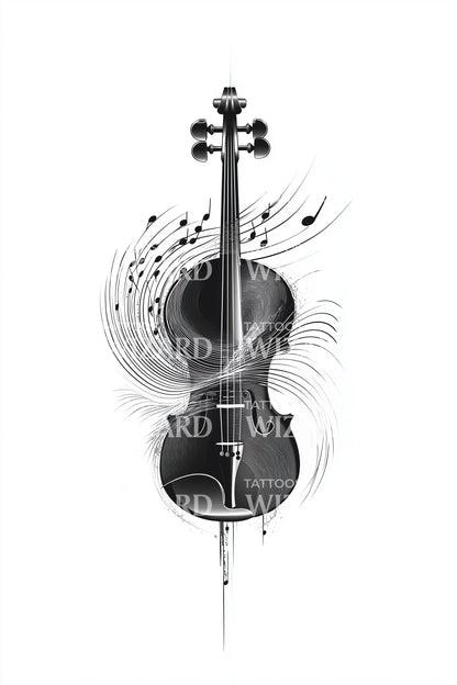 Illustrazione Tatuaggio Violoncello con Piume