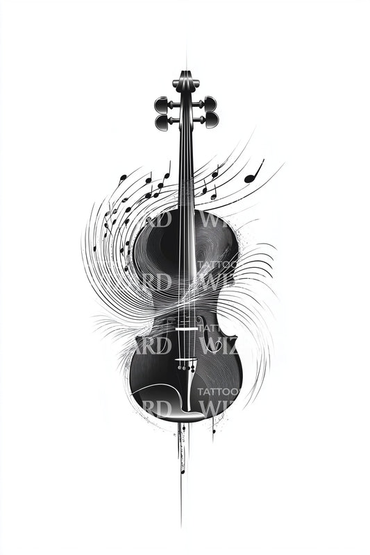 Illustrazione Tatuaggio Violoncello con Piume