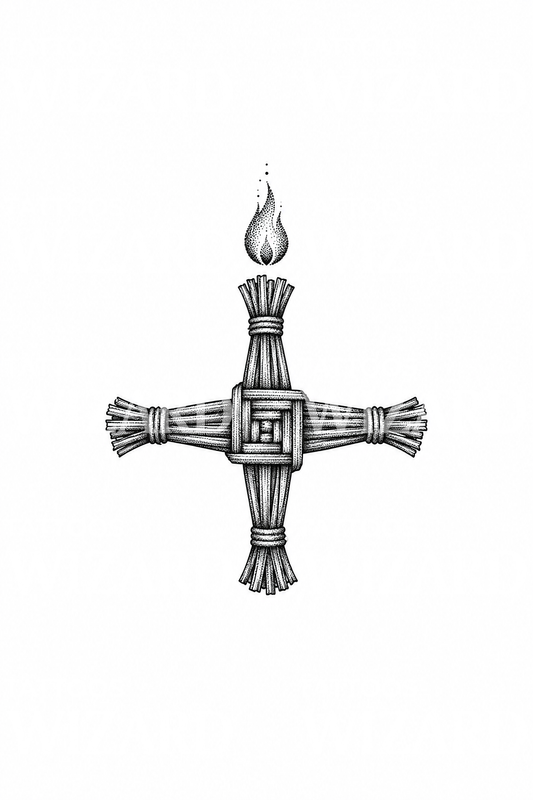 Celtic Brigid's Cross of Rushes with Flame Tattoo