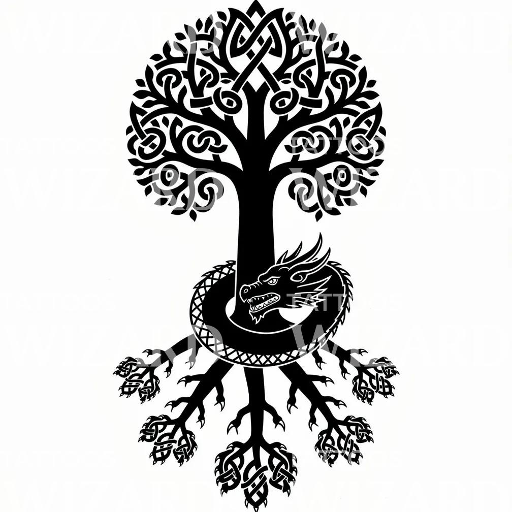 Keltischer Drache Baum Tattoo-Design