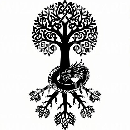 Keltischer Drache Baum Tattoo-Design