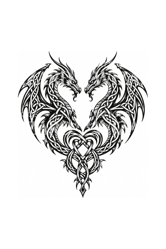 Celtic Dragons Heart Knot Tattoo Design