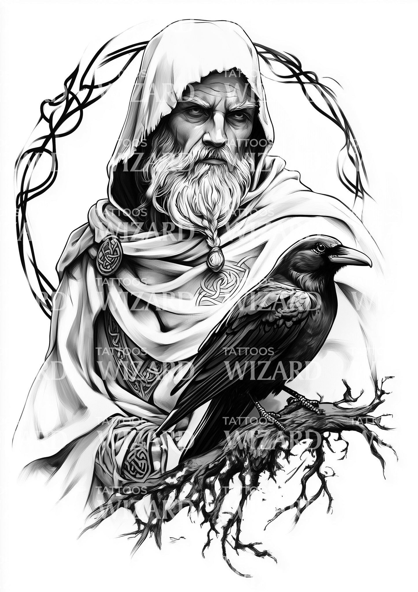 Celtic Druid with Crow Tattoo Idea