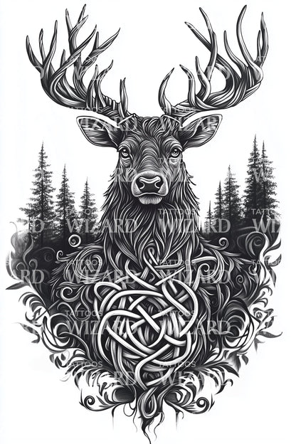 Design del tatuaggio cervo della foresta celtica