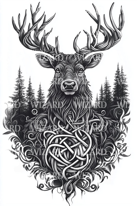 Design del tatuaggio cervo della foresta celtica