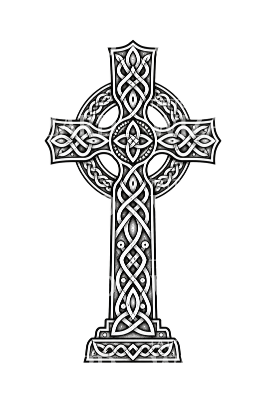Tattoo-Design eines keltischen Hochkreuzes mit Knotenmuster