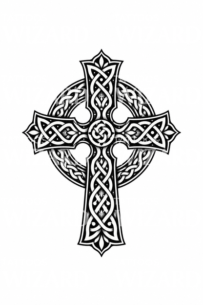 Tatuagem blackwork de uma cruz celta com nós