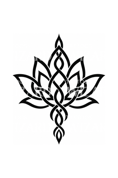 Celtic Knot Lotus Blackwork Tattoo Design