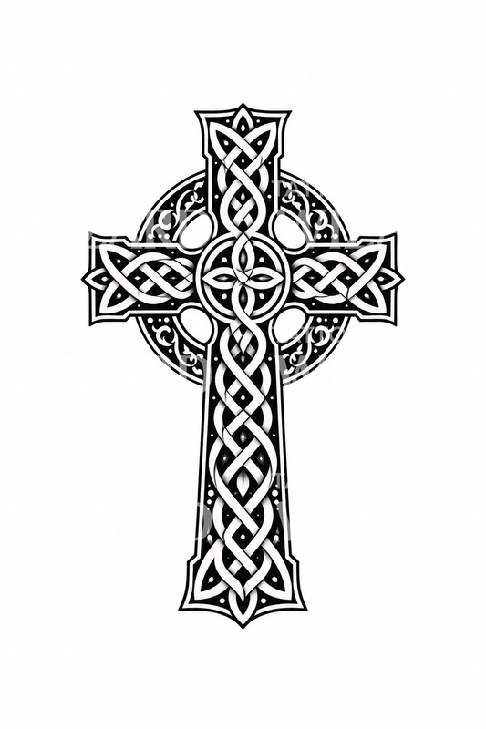 Croce celtica con nodi intrecciati in blackwork