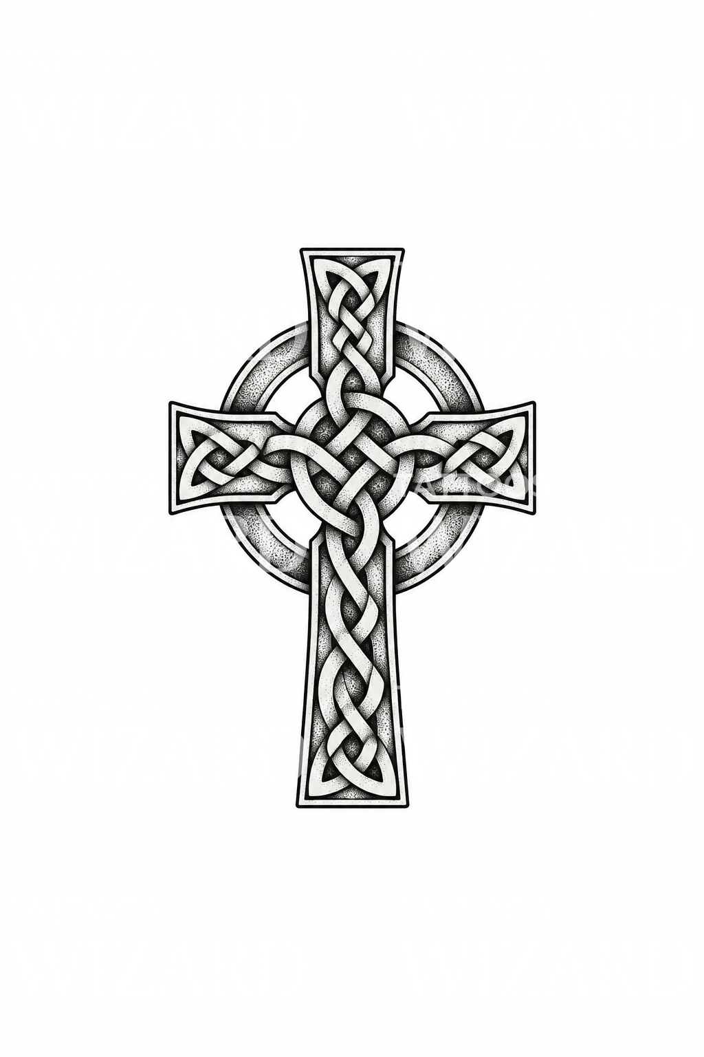 Kelttiläinen solmiristi renkaalla dotwork-tyyliin