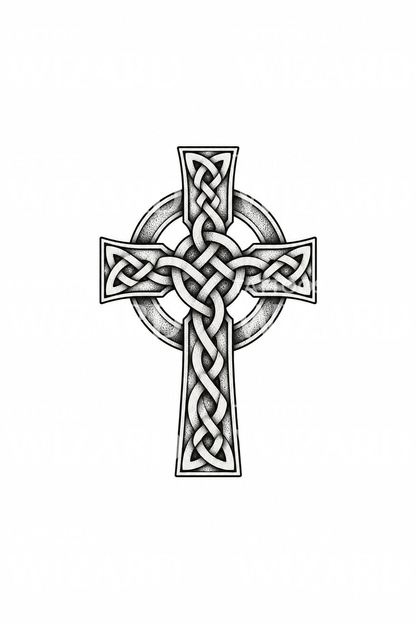 Kelttiläinen solmiristi renkaalla dotwork-tyyliin