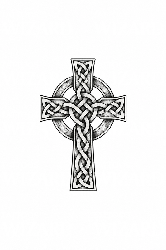 Cruz celta de nudos con aro en dotwork
