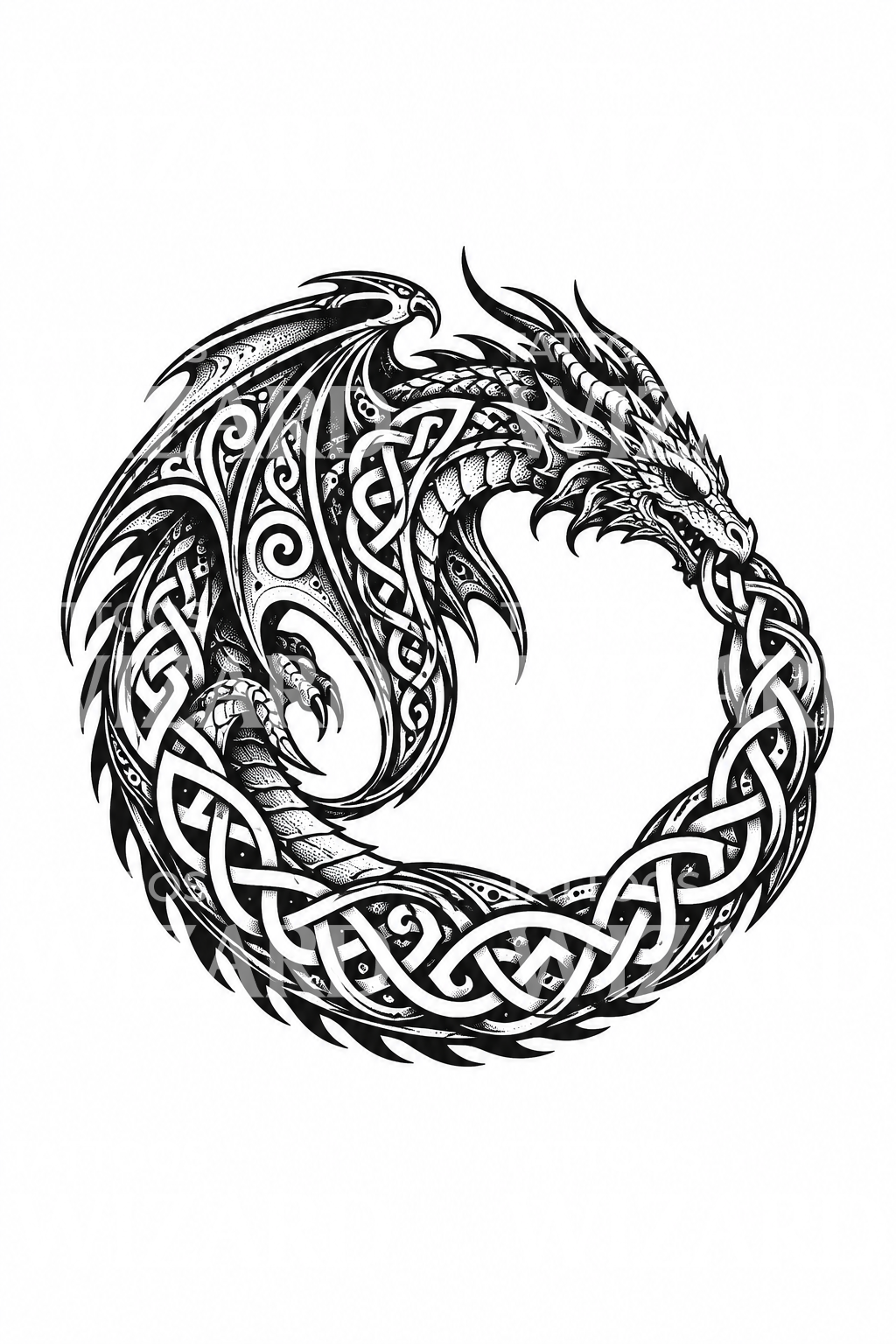 Tattoo-ontwerp van een Keltische drakencirkel met knoopwerk