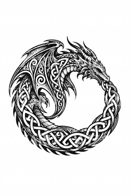 Tattoo-ontwerp van een Keltische drakencirkel met knoopwerk
