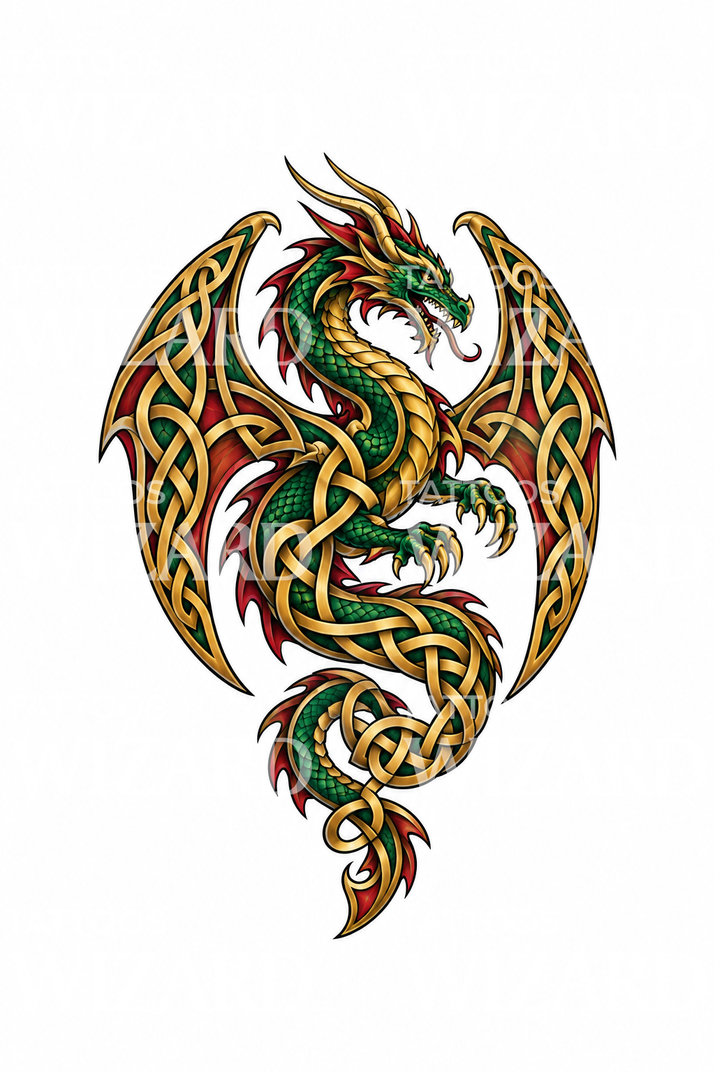 Celtic Knotwork Dragon with Woven Wings Tattoo Design