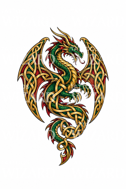 Celtic Knotwork Dragon with Woven Wings Tattoo Design