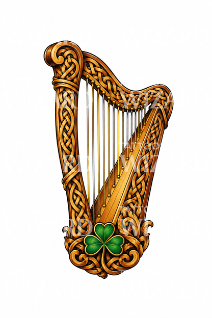 Tato Harpa Celtic dengan Simpul dan Shamrock
