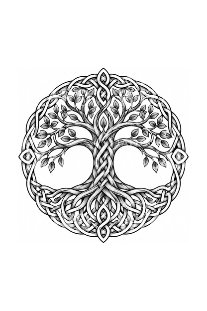 Tatuaje dotwork del árbol de la vida celta con nudos