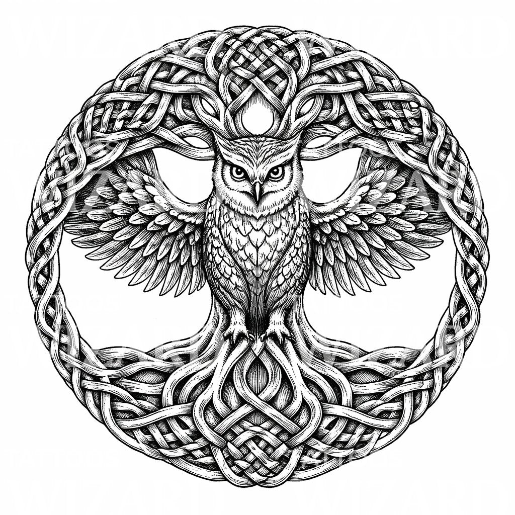 Celtic Owl Circle Tattoo Design