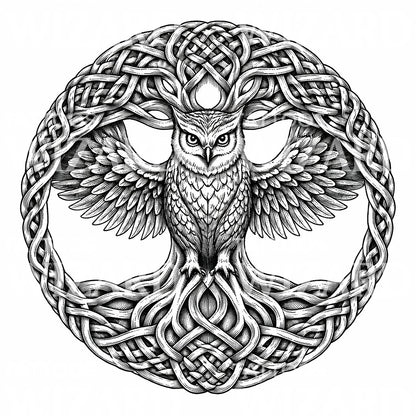 Celtic Owl Circle Tattoo Design