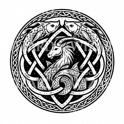 Celtic Sea Goat Tattoo Design
